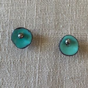Handmade Teal Enamel Post Earrings
